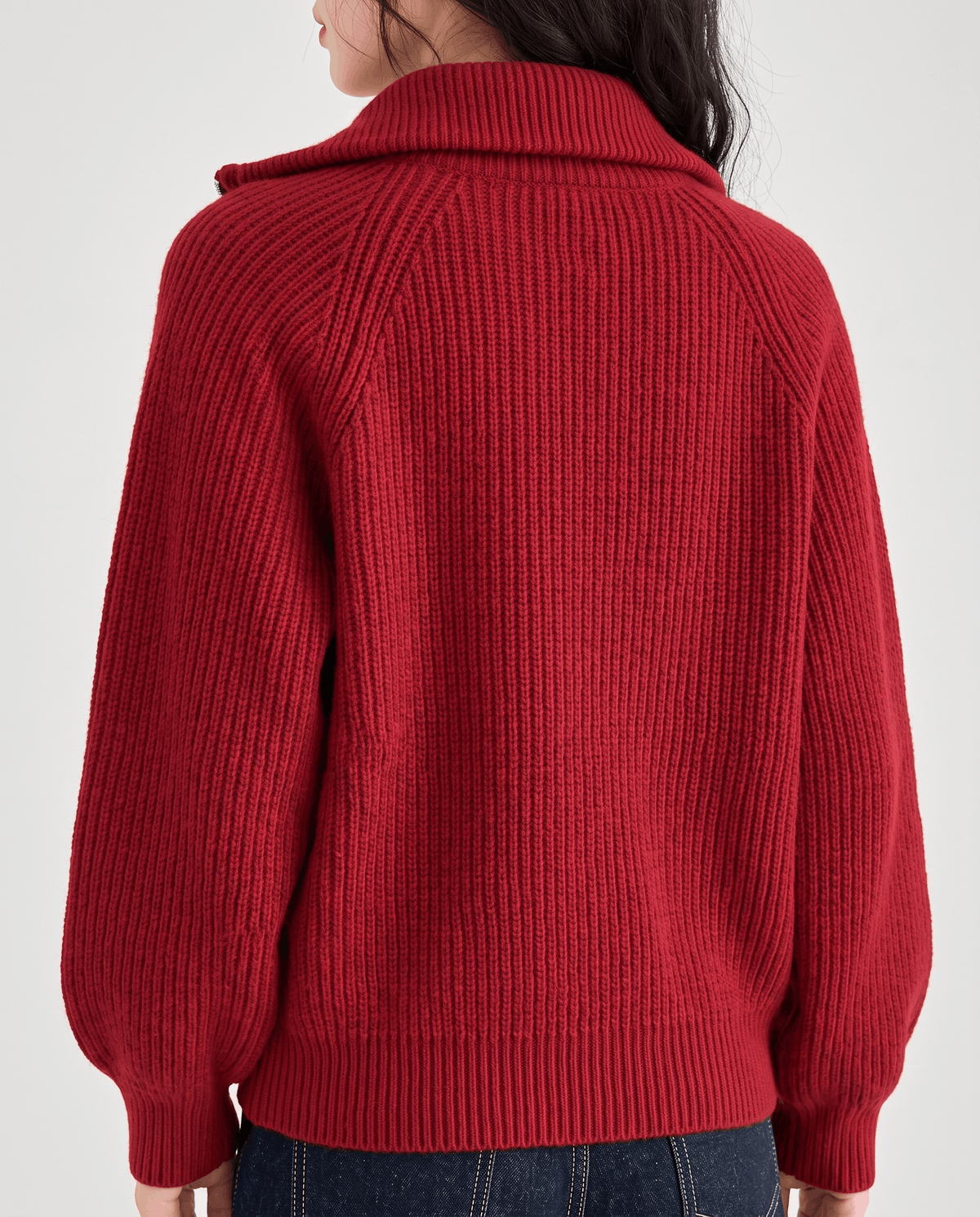 Ribbed Knit Quarter-Zip Sweater – Spread Collar, Raglan Sleeves & Relaxed Fit | Tove
