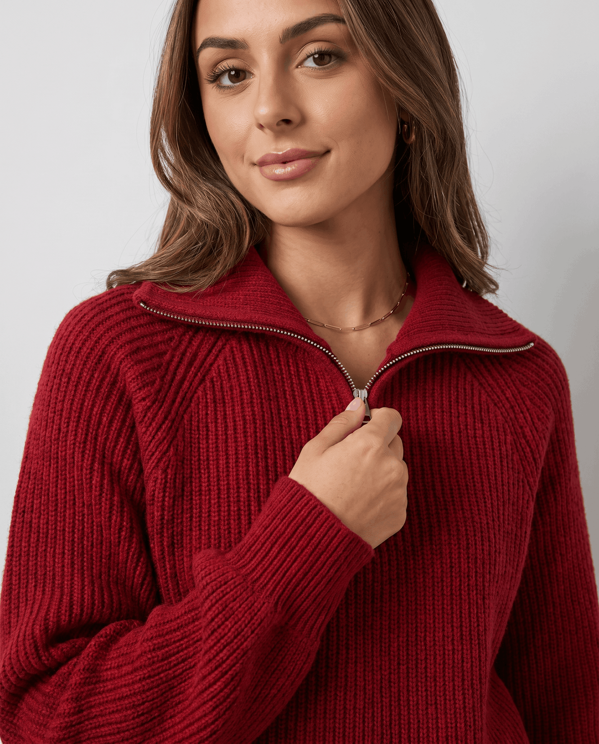 Ribbed Knit Quarter-Zip Sweater – Spread Collar, Raglan Sleeves & Relaxed Fit | Tove