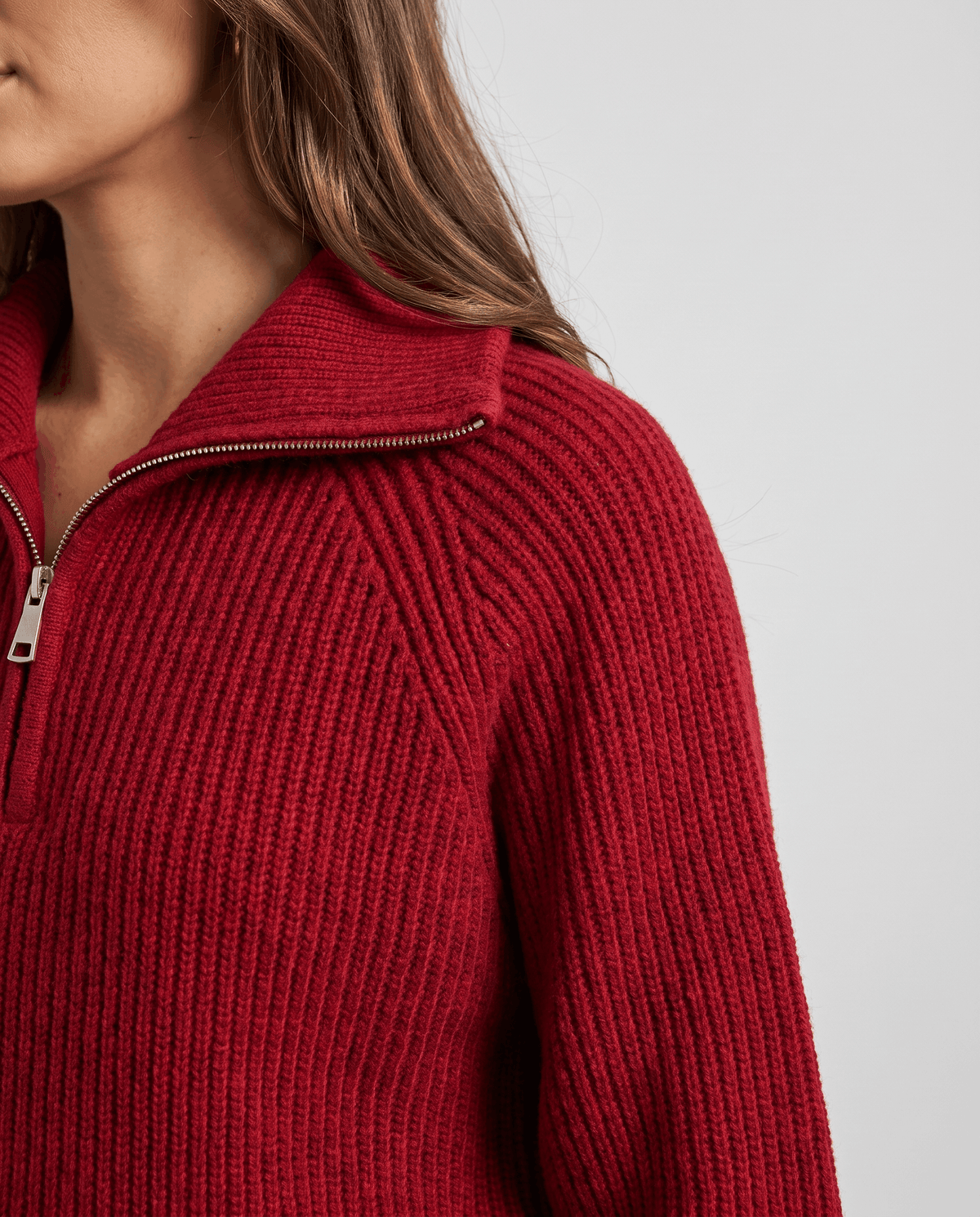 Ribbed Knit Quarter-Zip Sweater – Spread Collar, Raglan Sleeves & Relaxed Fit | Tove