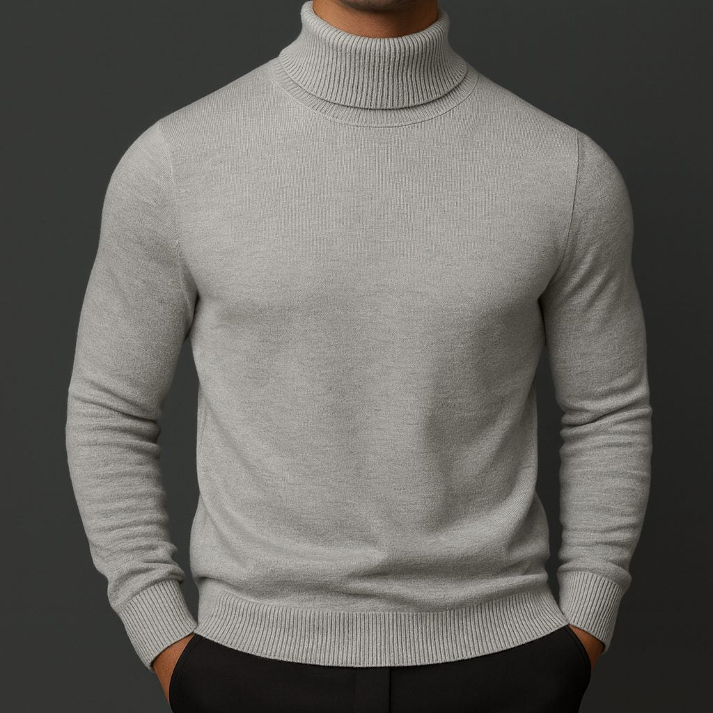 Ribbed Knit Roll Neck Sweater for Men