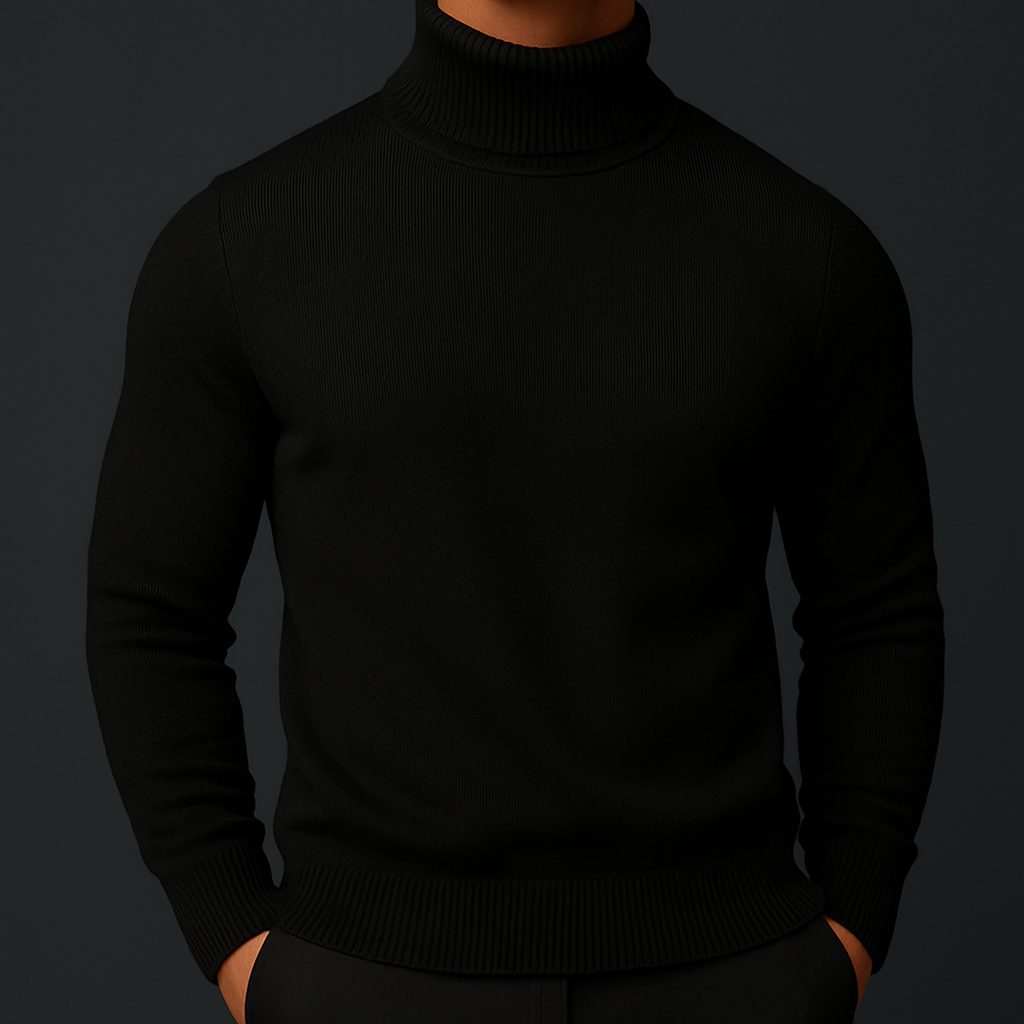 Ribbed Knit Roll Neck Sweater for Men