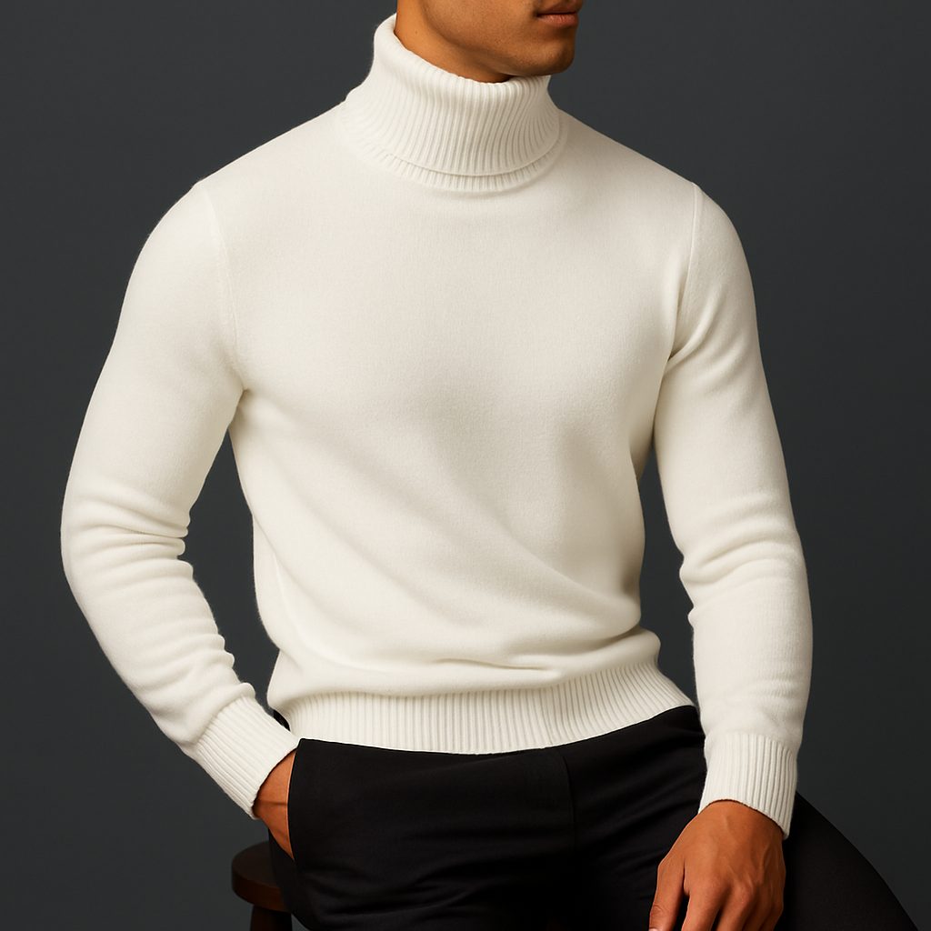 Ribbed Knit Roll Neck Sweater for Men