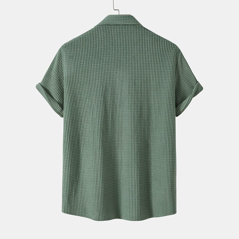 Ribbed Knit Short Sleeve Button-Down Set for Men