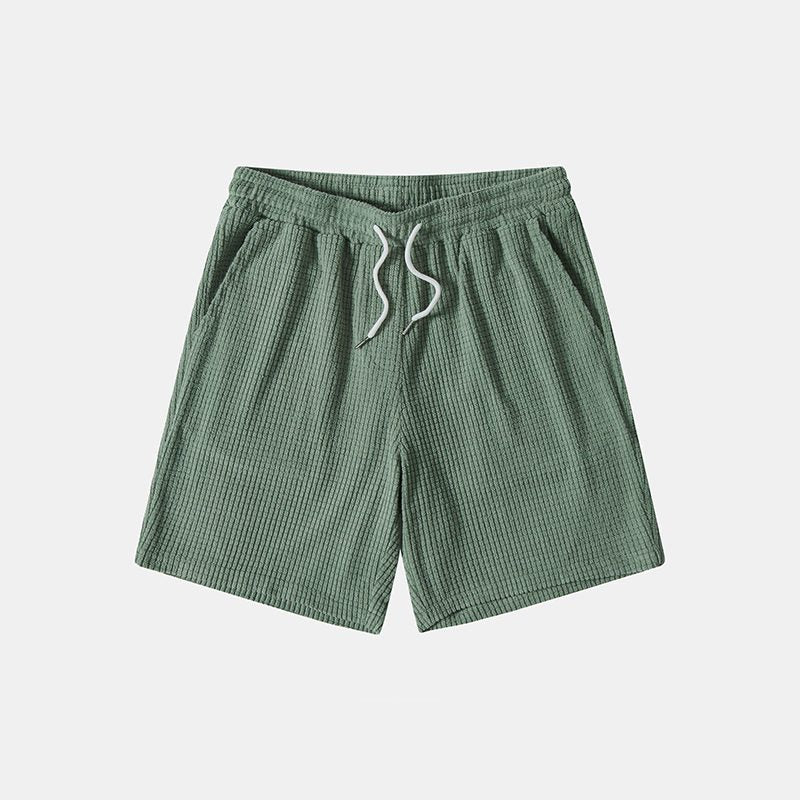 Ribbed Knit Short Sleeve Button-Down Set for Men
