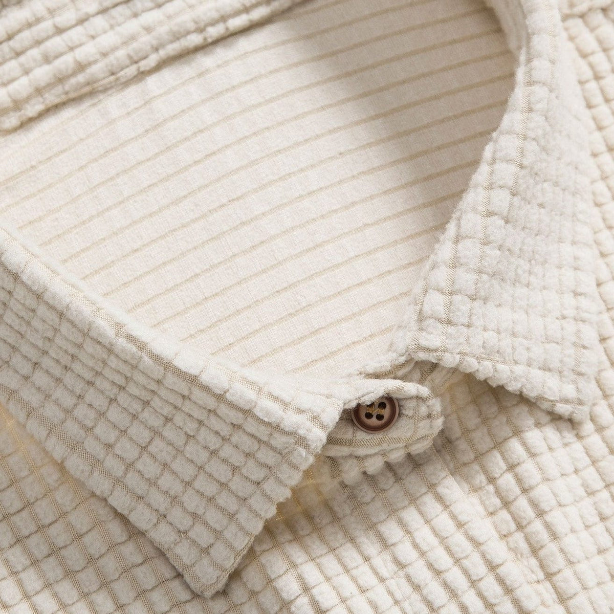 Ribbed Knit Short Sleeve Button-Down Set for Men