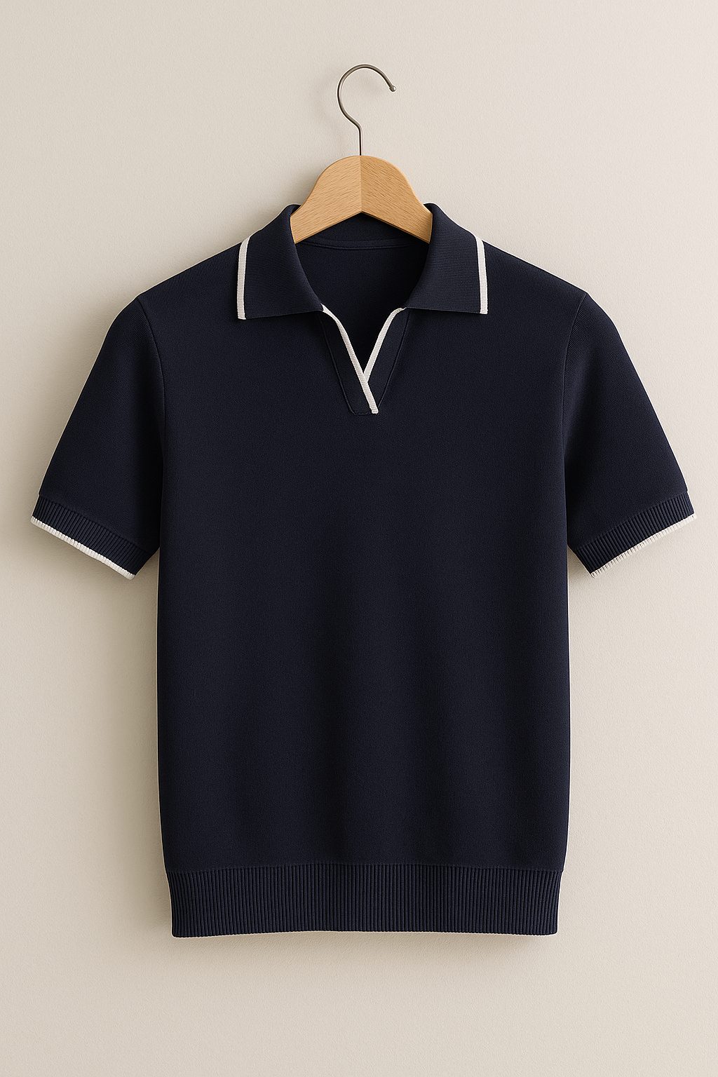 Ribbed Knit Short Sleeve Polo Shirt for Men