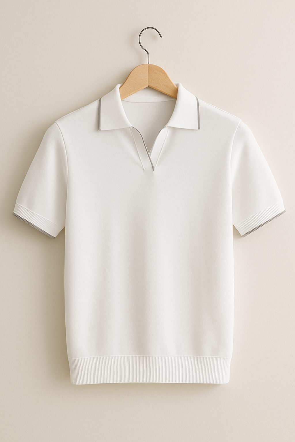 Ribbed Knit Short Sleeve Polo Shirt for Men