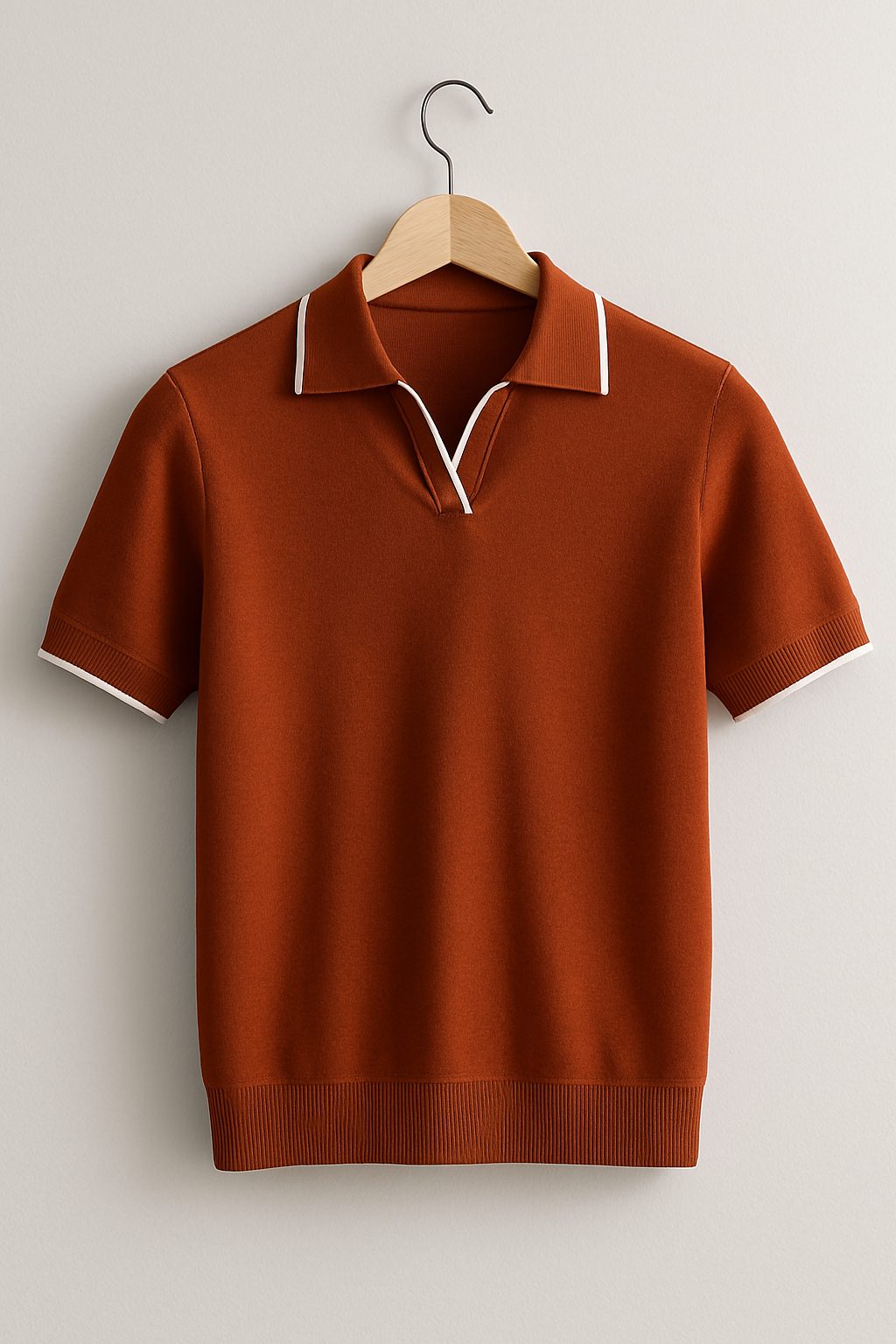 Ribbed Knit Short Sleeve Polo Shirt for Men