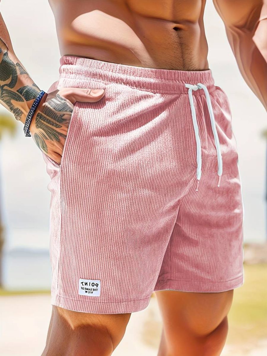 Ribbed Knit Shorts with Welt Pockets for Men