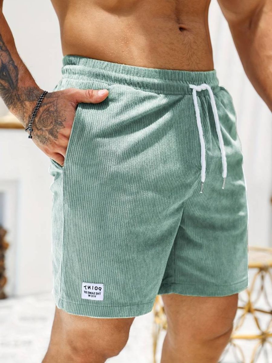 Ribbed Knit Shorts with Welt Pockets for Men