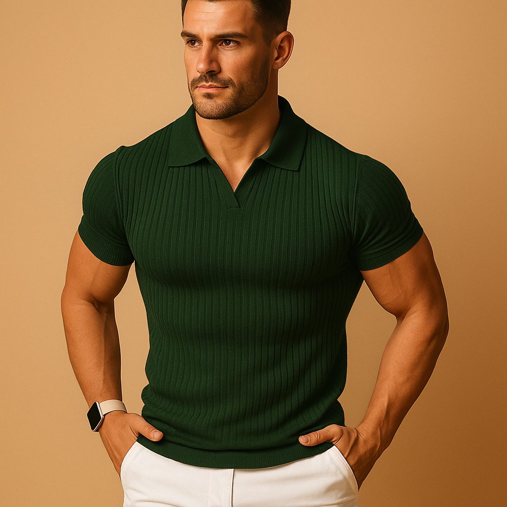 Ribbed Knit Slim Fit Polo Shirt for Men