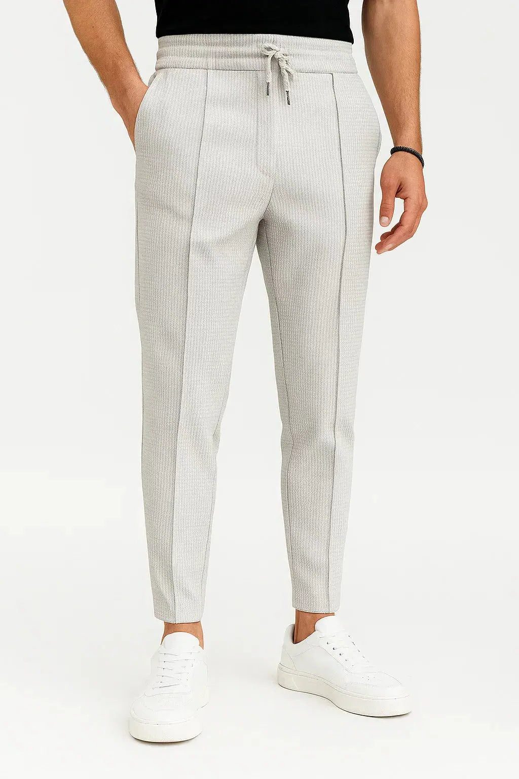 Ribbed Knit Straight Leg Trousers for Men