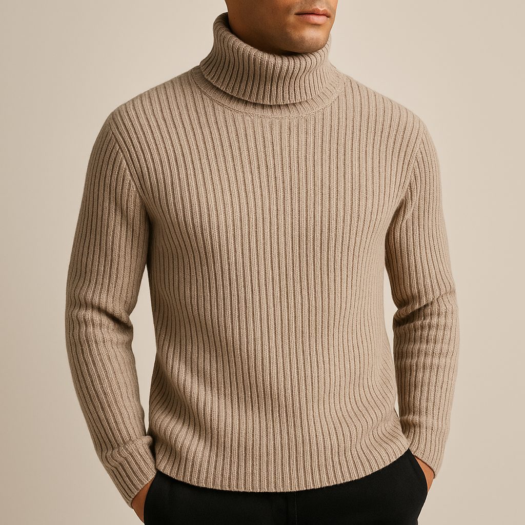 Ribbed Knit Turtleneck Sweater for Men