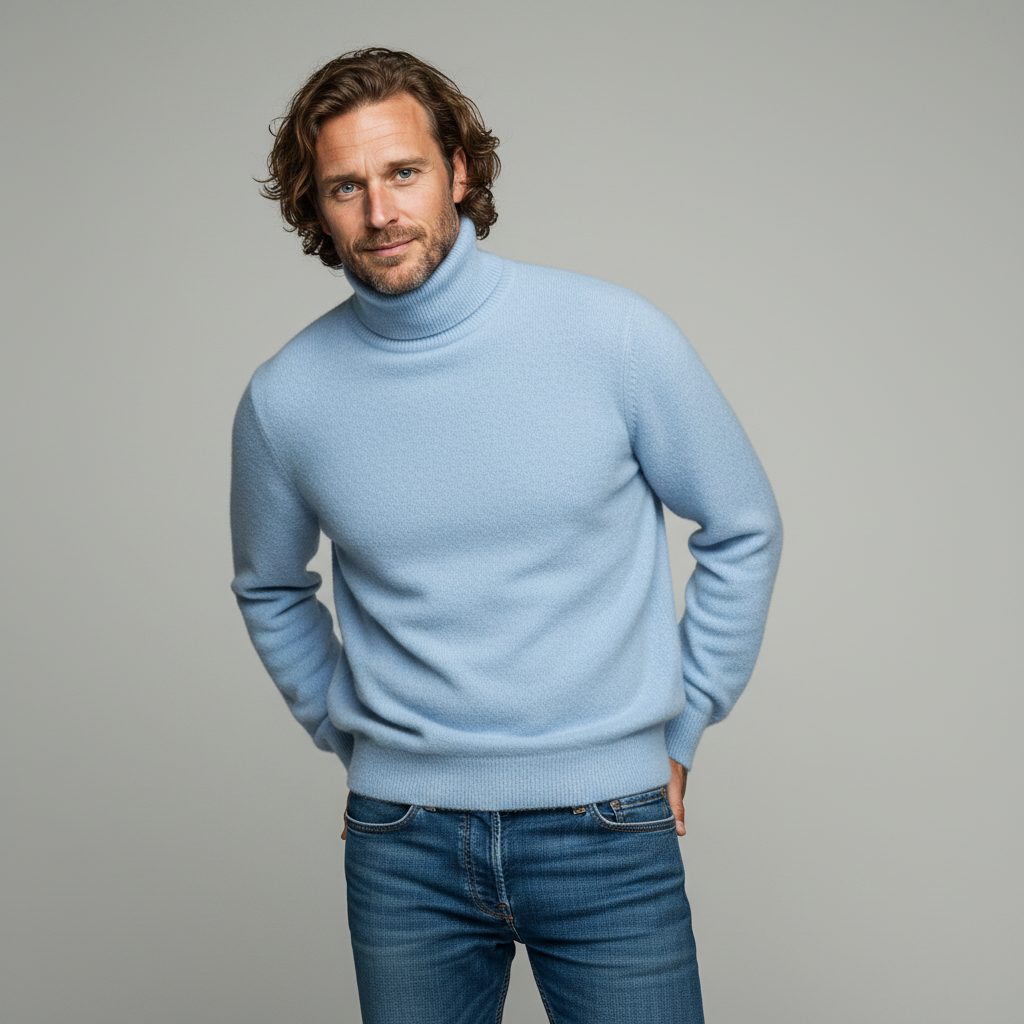 Brushed Knit Turtleneck Sweater for Men
