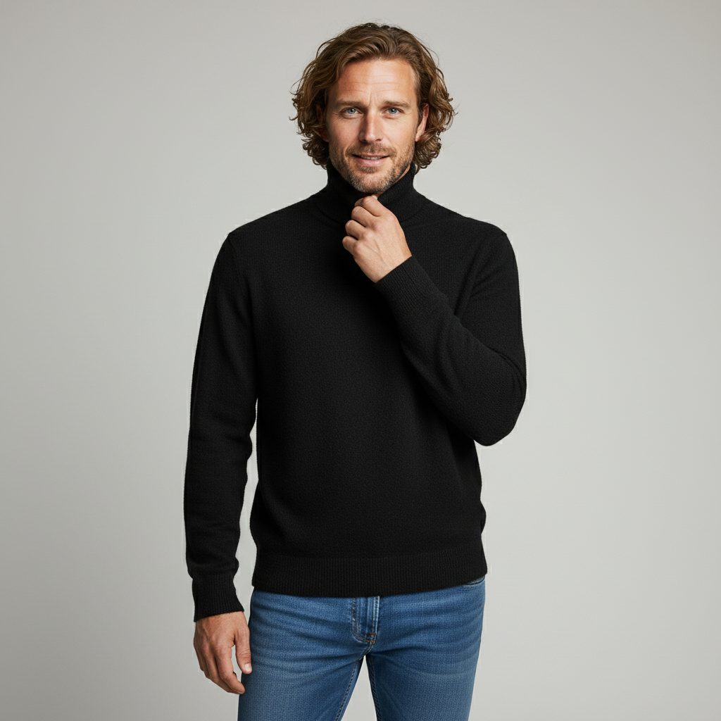 Brushed Knit Turtleneck Sweater for Men