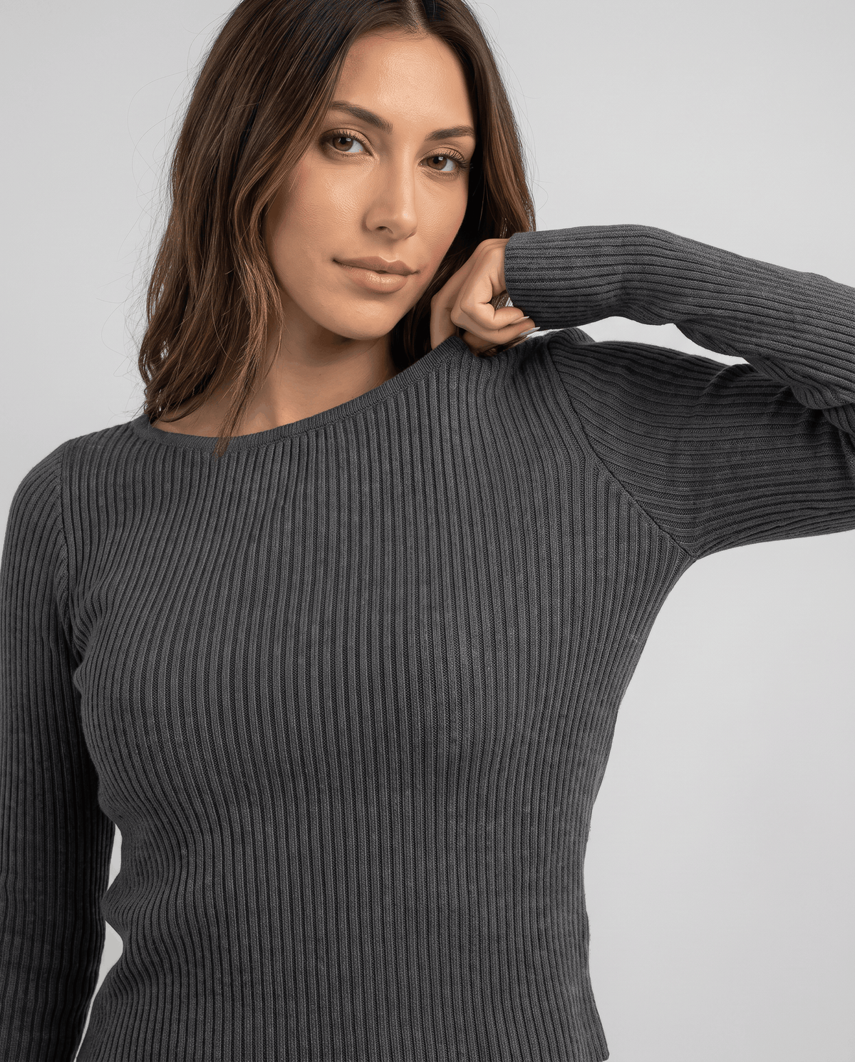 Ribbed Knit Two-Piece Lounge Set – Long-Sleeve Crew-Neck Top, Wide-Leg Pants & Pockets | Lotte