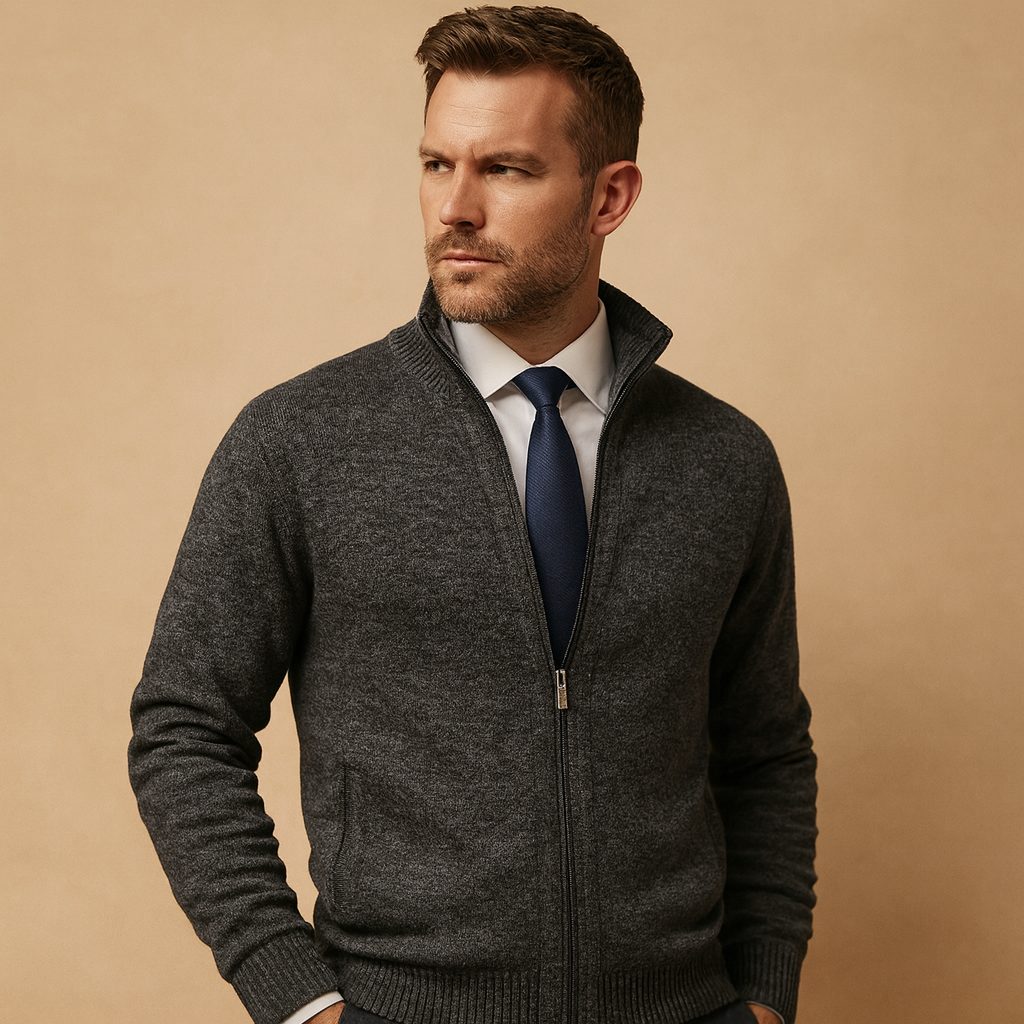 Ribbed Knit Zip-Up Cardigan for Men