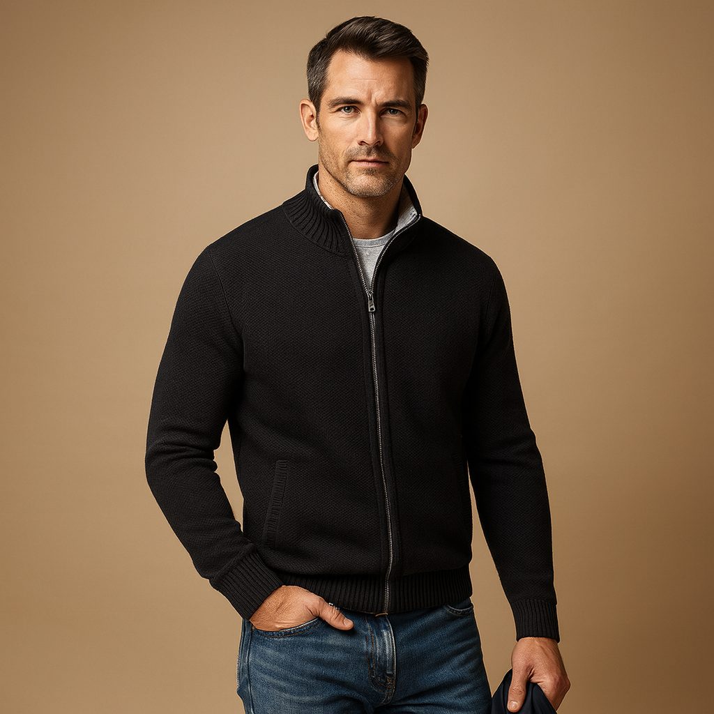 Ribbed Knit Zip-Up Cardigan for Men