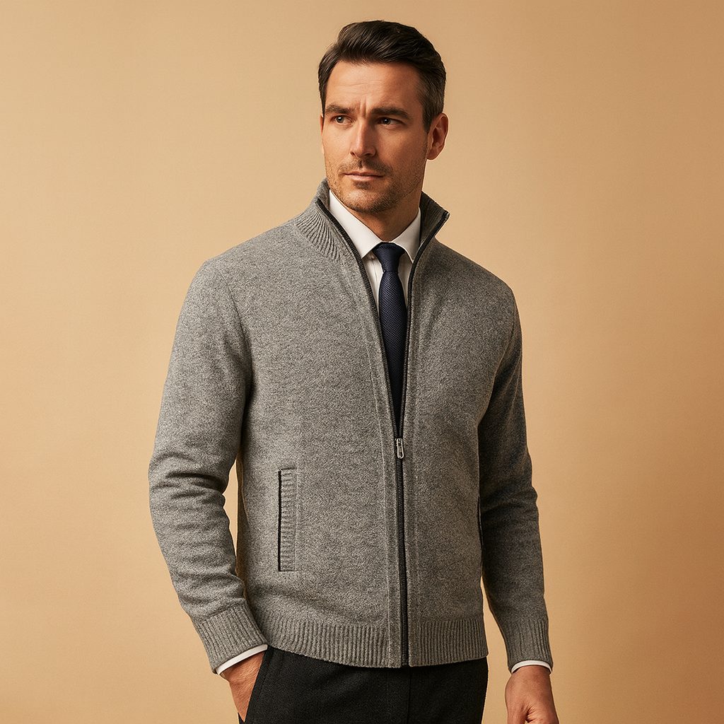 Ribbed Knit Zip-Up Cardigan for Men