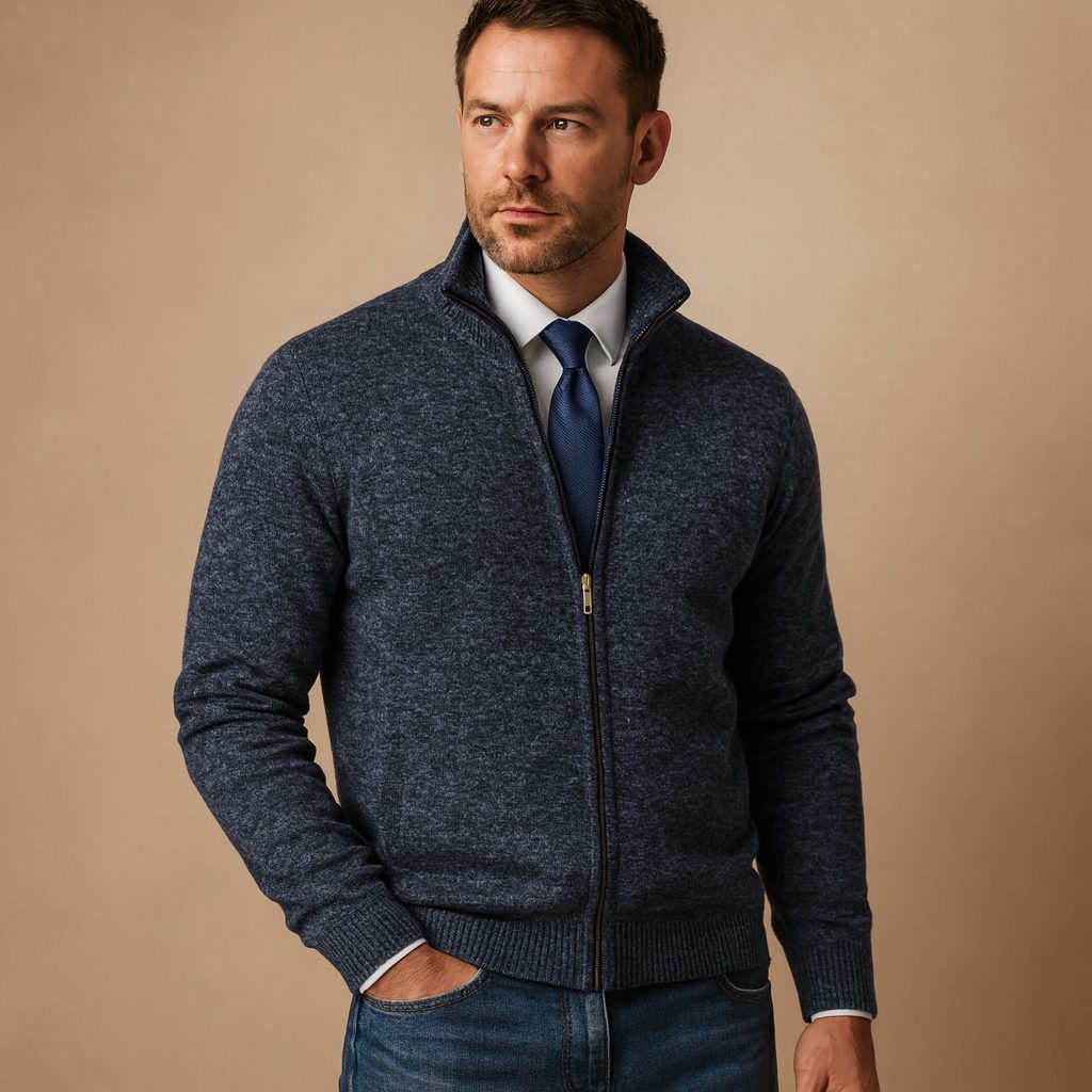 Ribbed Knit Zip-Up Cardigan for Men