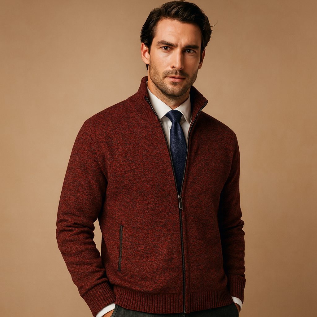 Ribbed Knit Zip-Up Cardigan for Men