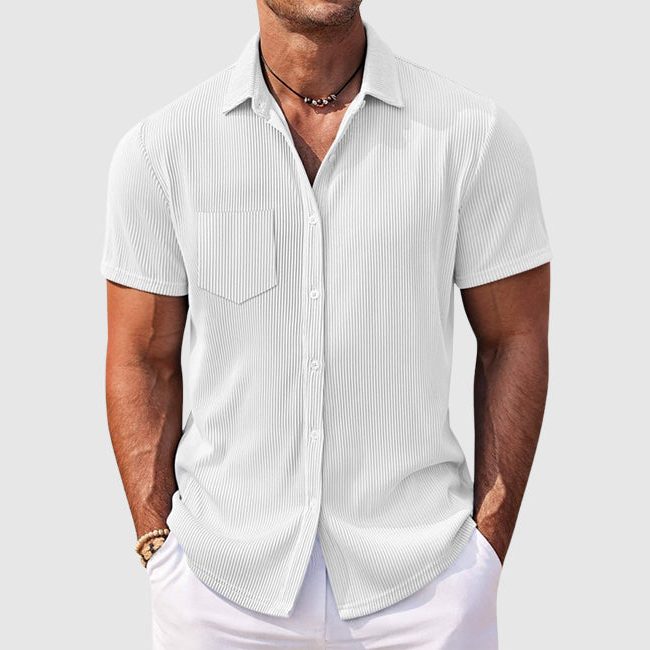 Ribbed Short Sleeve Button-Down Shirt for Men