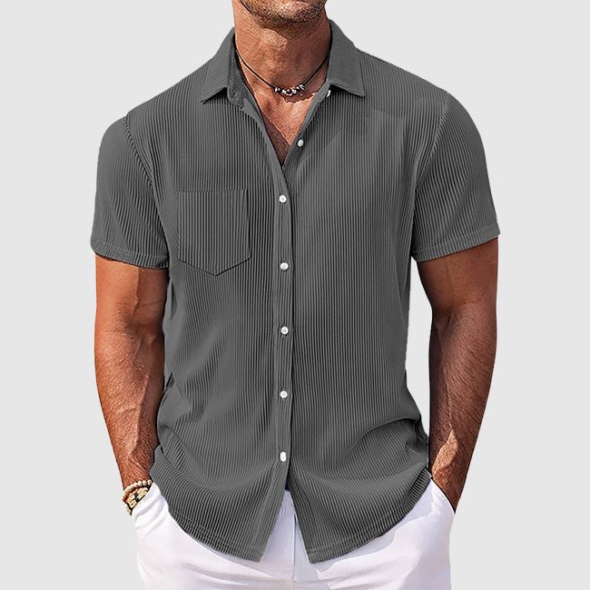 Ribbed Short Sleeve Button-Down Shirt for Men