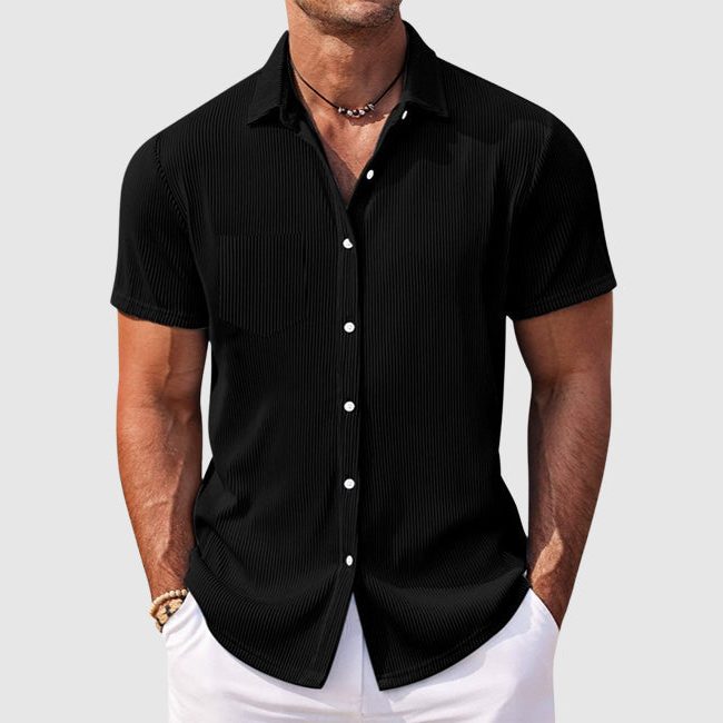 Ribbed Short Sleeve Button-Down Shirt for Men