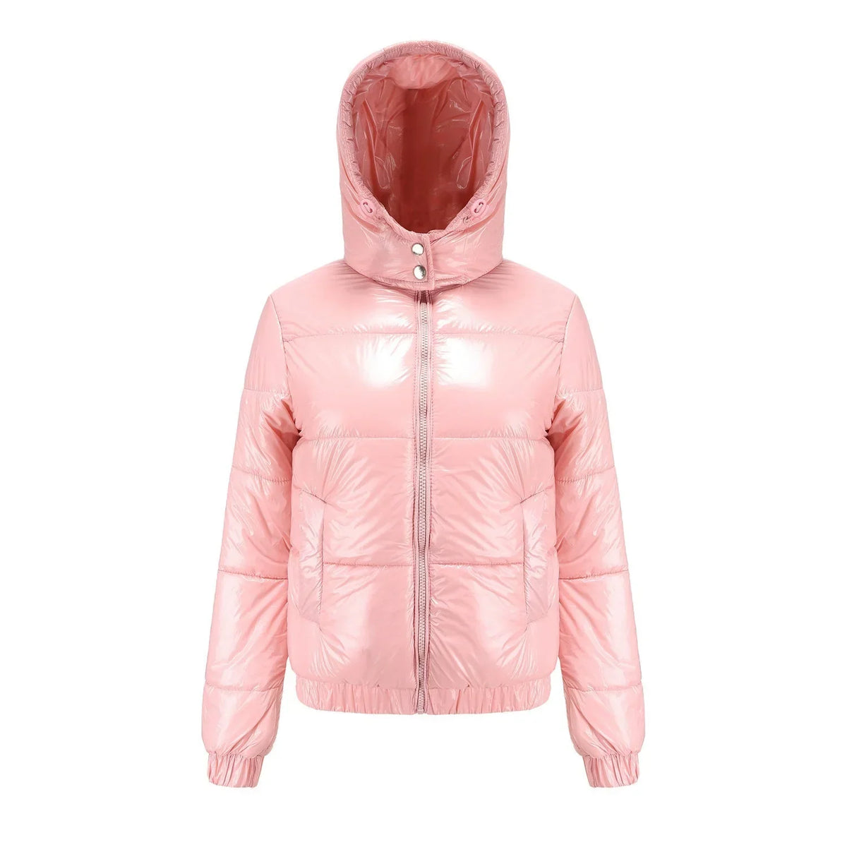Riley  - Women's Glossy Quilted Puffer Jacket with Hood