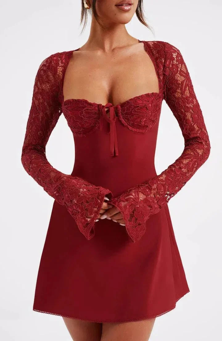 Women's Backless Lace Mini Dress | Long Sleeve Cocktail Dress