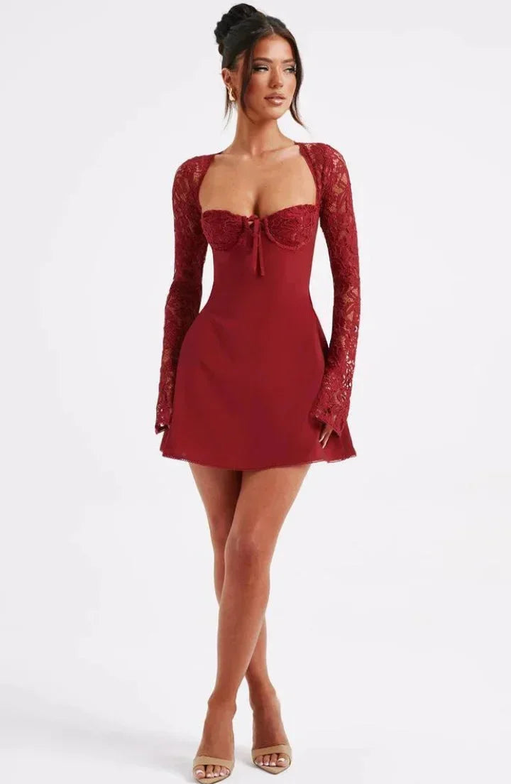 Women's Backless Lace Mini Dress | Long Sleeve Cocktail Dress