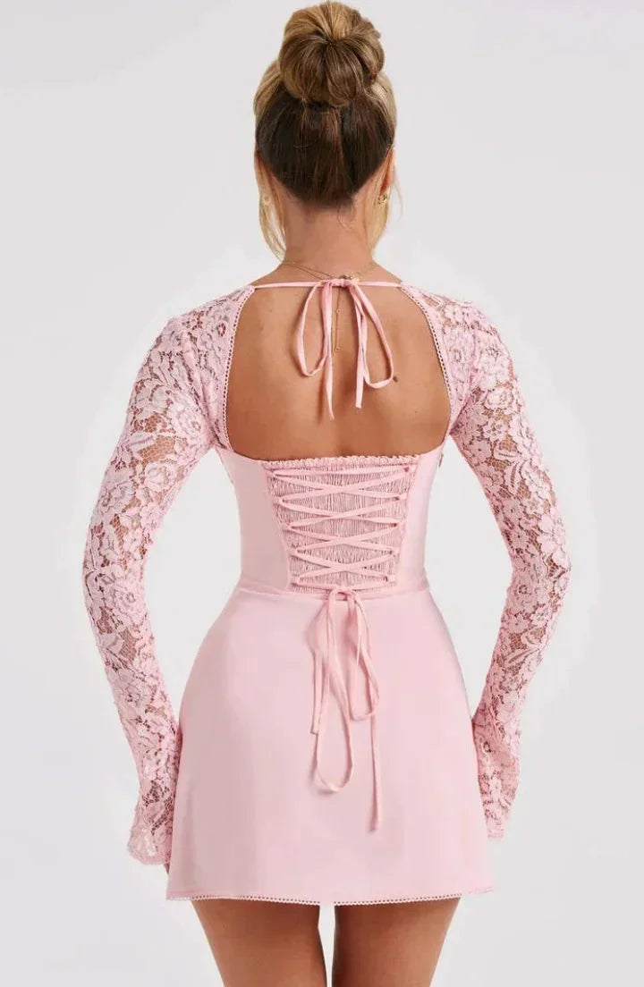 Women's Backless Lace Mini Dress | Long Sleeve Cocktail Dress