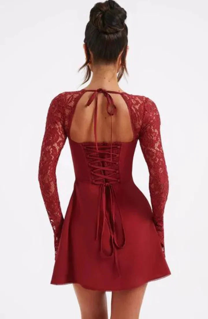 Women's Backless Lace Mini Dress | Long Sleeve Cocktail Dress