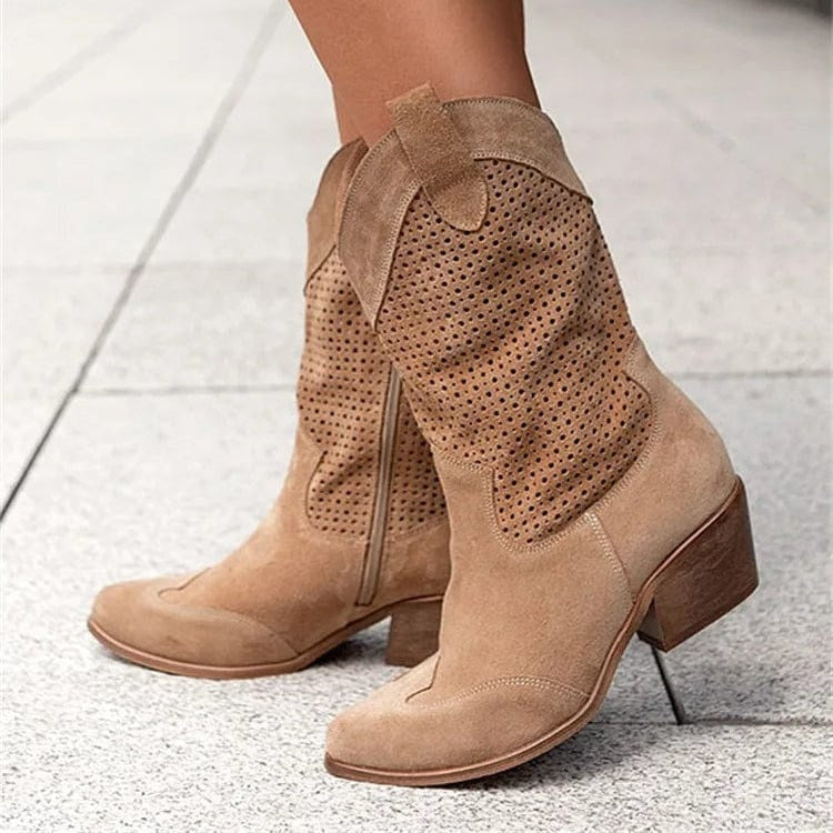 Sloane | Women's Perforated Suede Cowboy Boots Mid Calf
