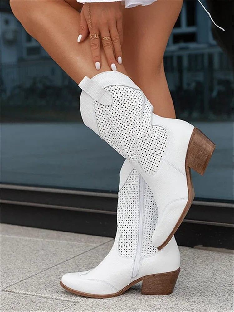 Sloane | Women's Perforated Suede Cowboy Boots Mid Calf