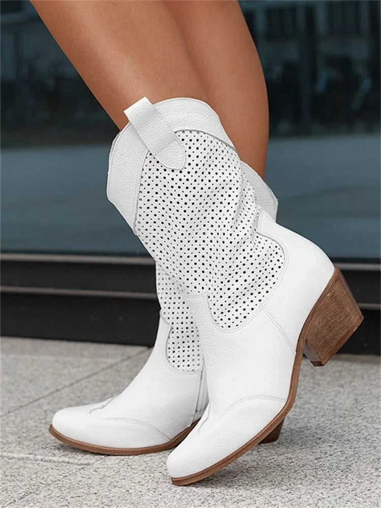 Sloane | Women's Perforated Suede Cowboy Boots Mid Calf