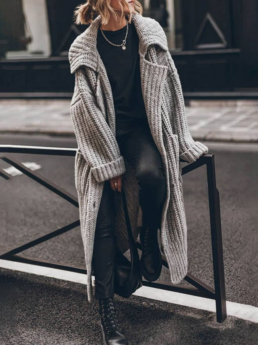 Eleanor | Women's Oversized Chunky Knit Long Cardigan Sweater Lapel