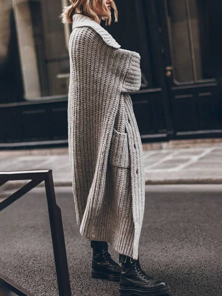 Eleanor | Women's Oversized Chunky Knit Long Cardigan Sweater Lapel