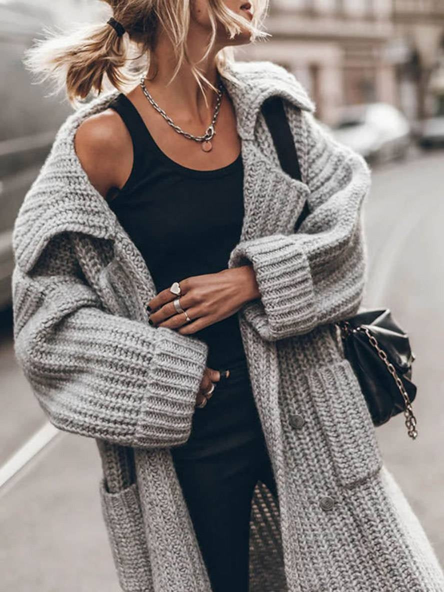 Eleanor | Women's Oversized Chunky Knit Long Cardigan Sweater Lapel