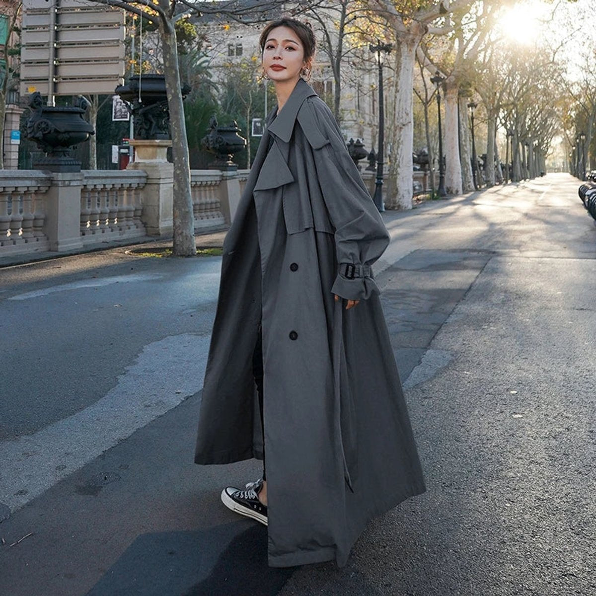 Audrey | Women's Oversized Long Trench Coat Double Breasted Belt