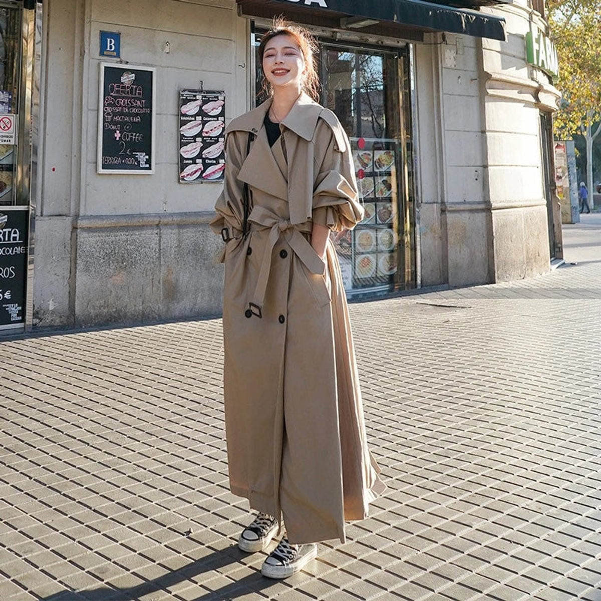 Audrey | Women's Oversized Long Trench Coat Double Breasted Belt
