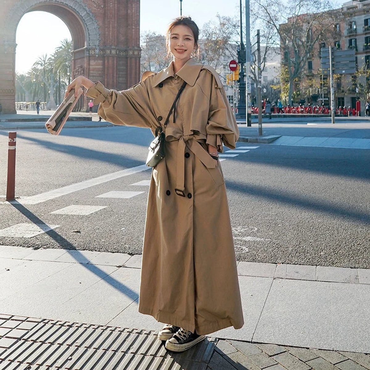 Audrey | Women's Oversized Long Trench Coat Double Breasted Belt