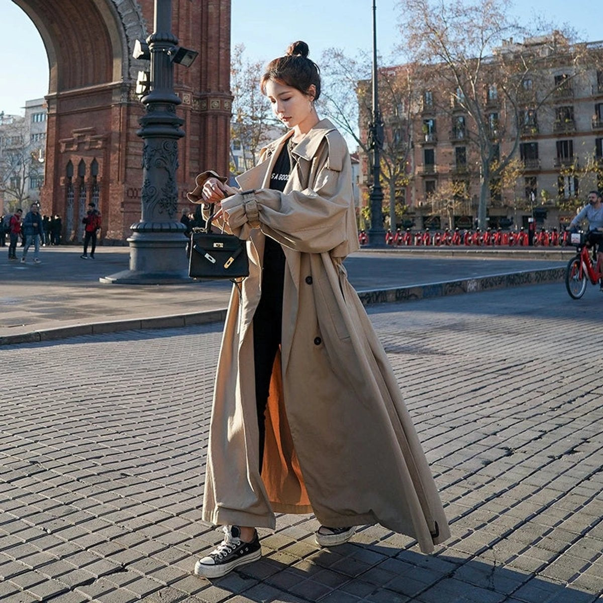 Audrey | Women's Oversized Long Trench Coat Double Breasted Belt