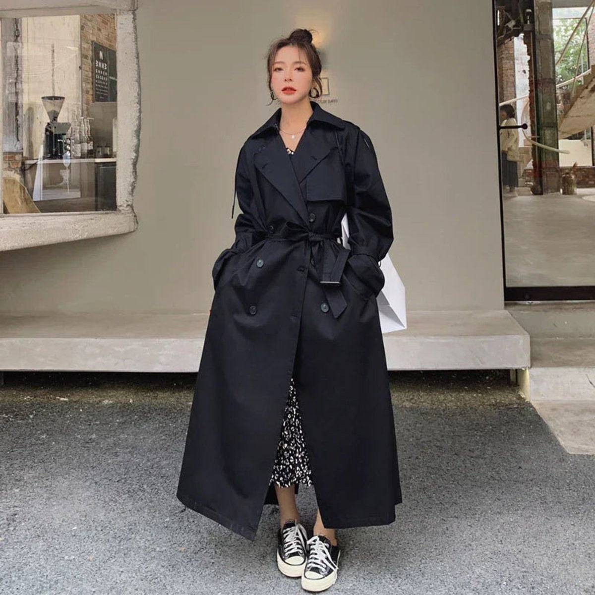 Audrey | Women's Oversized Long Trench Coat Double Breasted Belt