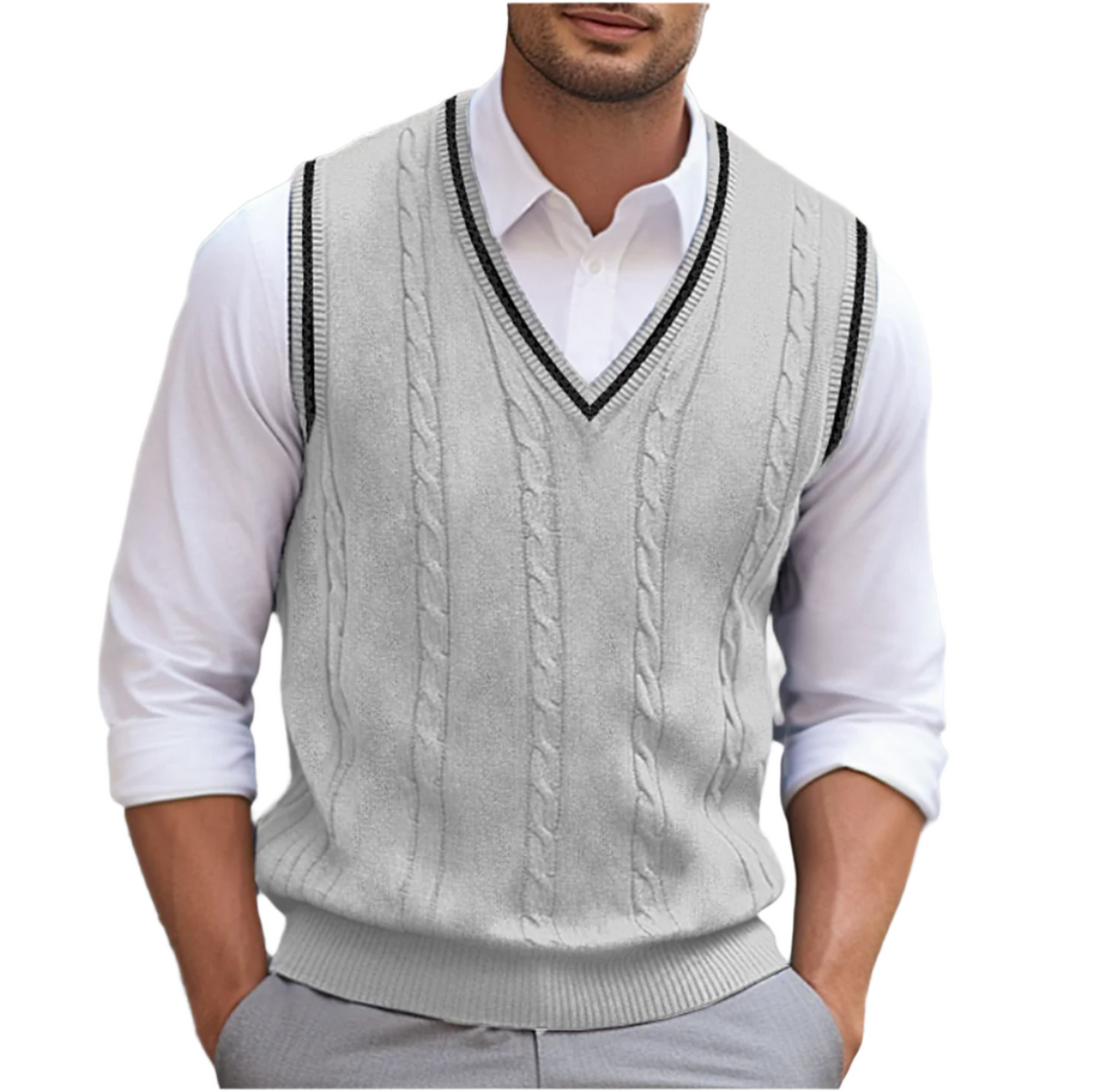 Harrison | Men's Cable Knit Sweater Vest V Neck