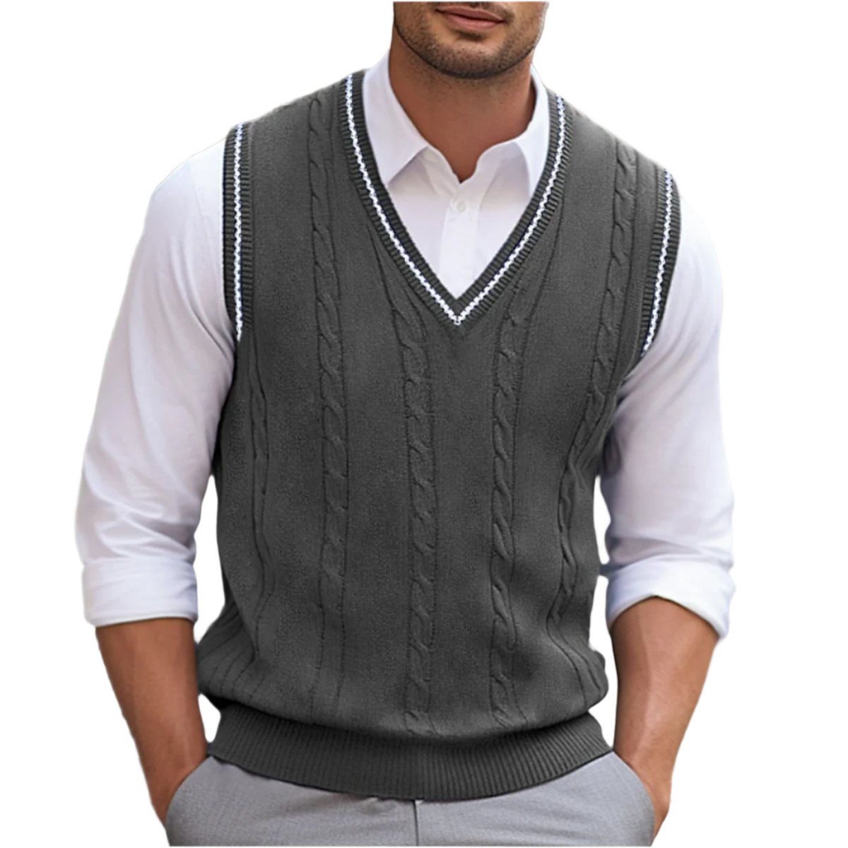Harrison | Men's Cable Knit Sweater Vest V Neck