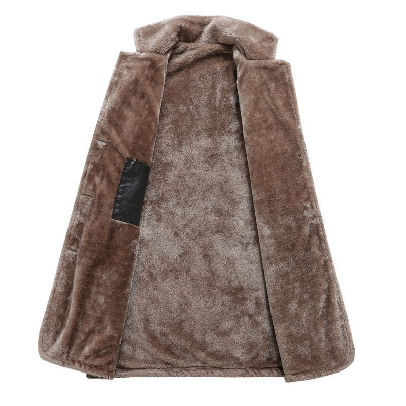 Roland | Men's Leather Jacket with Fur Collar and Fleece Lining