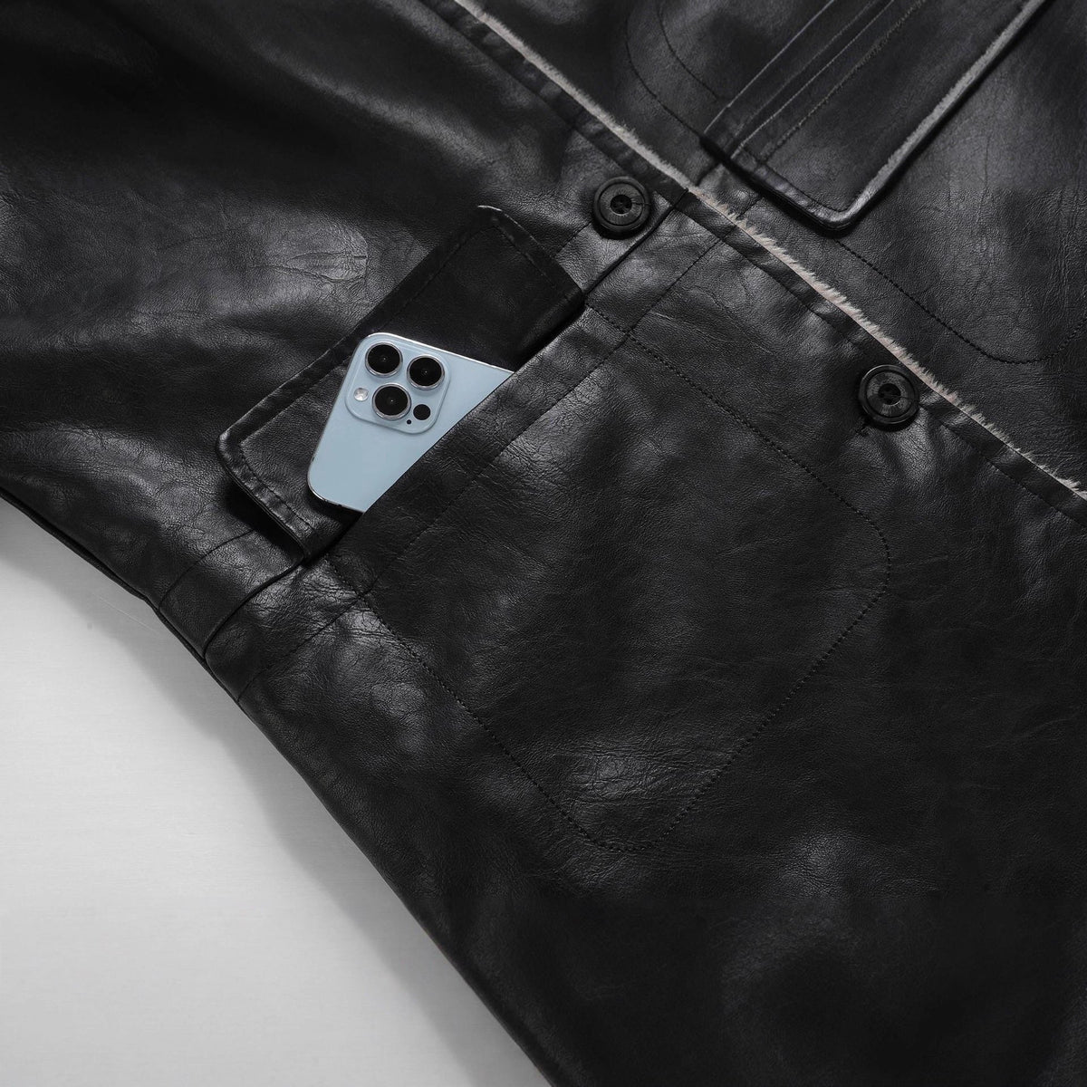 Roland | Men's Leather Jacket with Fur Collar and Fleece Lining