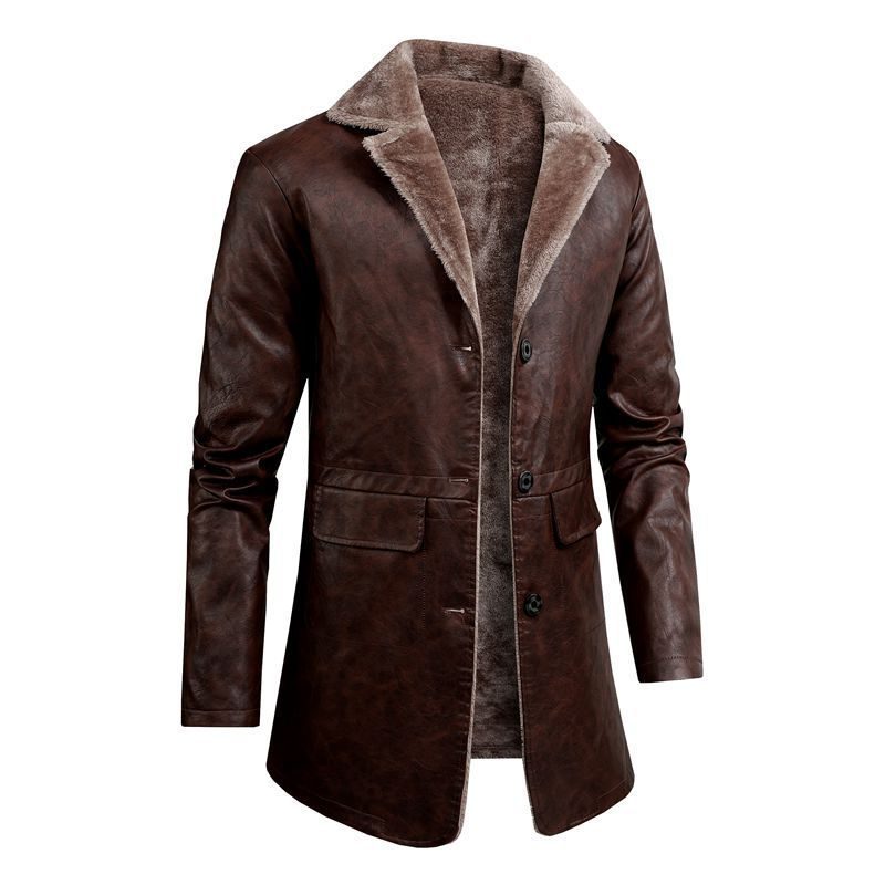 Roland | Men's Leather Jacket with Fur Collar and Fleece Lining