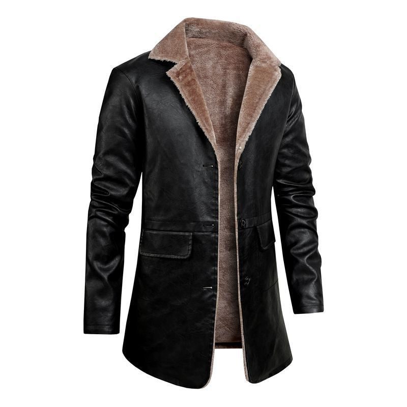 Roland | Men's Leather Jacket with Fur Collar and Fleece Lining